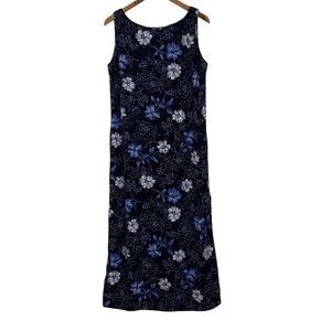 Vintage 90s Studio I Blue Floral Print Sleeveless Maxi Sheath Dress Size 12